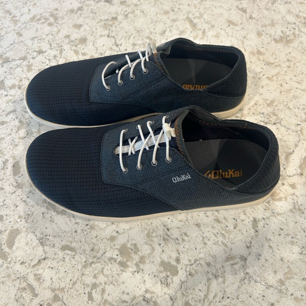 OluKai Navy and Gray Boat Shoes